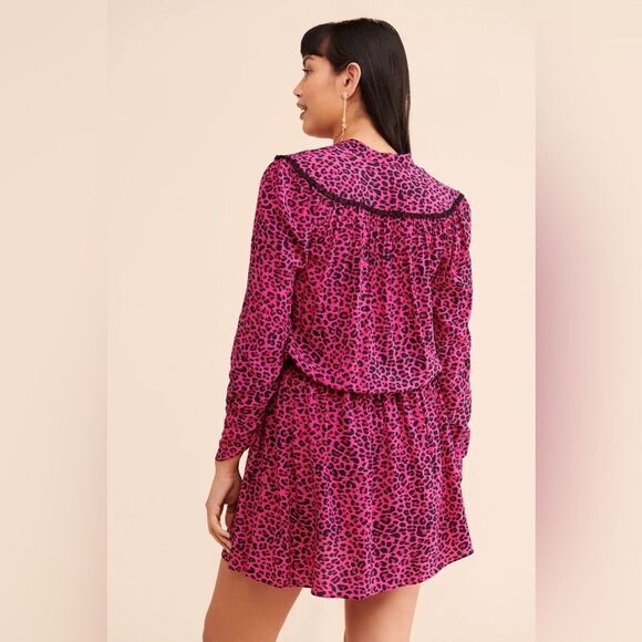 ZADIG & VOLTAIRE Reveal Leopard Print 3/4 Sleeve Mini Dress Fuchsia - Picture 4 of 9